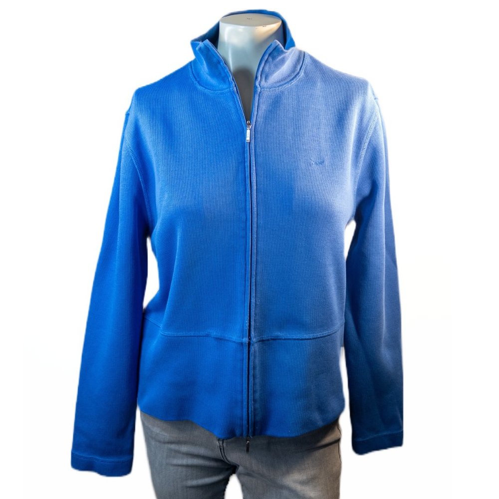 Faconnable Womens Size Medium Jacket Blue Full Zip Mockneck 100% Cotton Casual